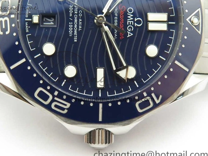 0301 ZeroBulk 2018 Seamaster Diver 300M OMF Best Edition Blue Ceramic Blue Dial on SS Bracelet A8800 (Black Balance Wheel) 7957